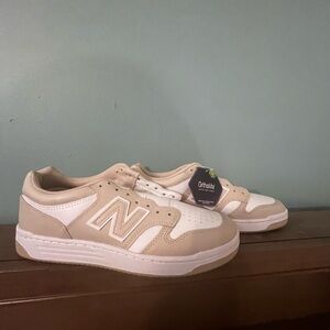 New Balance White and Tan Sneakers
